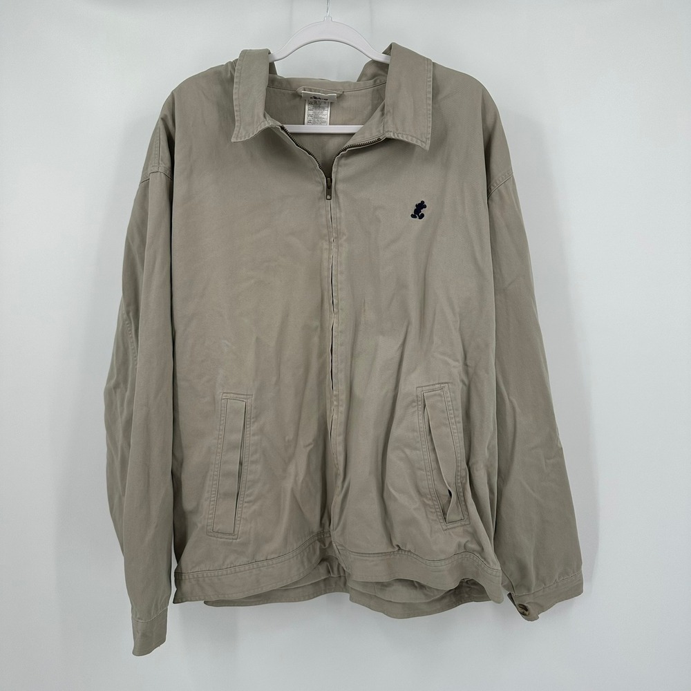 Walt Disney World Mens Vintage‎ Harrington Jacket Mickey Mouse Khaki Sz XXL FLAW